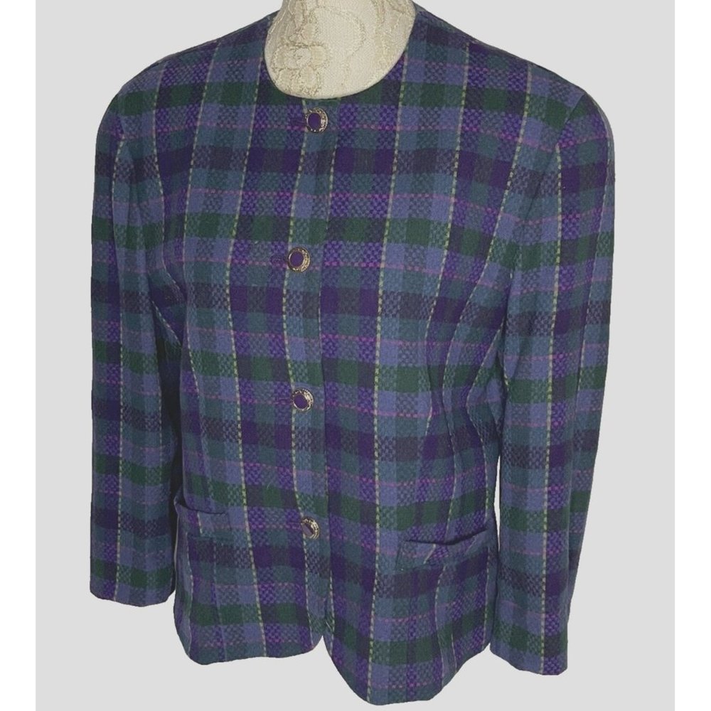 Vintage Pendleton Virgin Wool W est 12/14 Jacket Blue Purple Plaid Lined USA